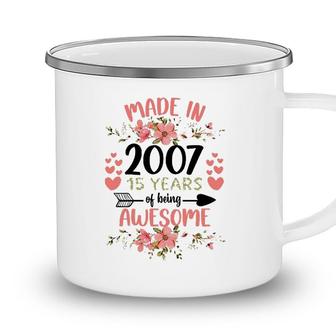 15 Years Old 15Th Birthday Born In 2007 Women Girls Floral Camping Mug - Seseable