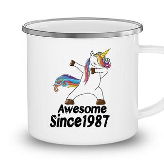 35Th Birthday Unicorn Dabbing Awesome Since 1987 35 Years Old Camping Mug - Seseable