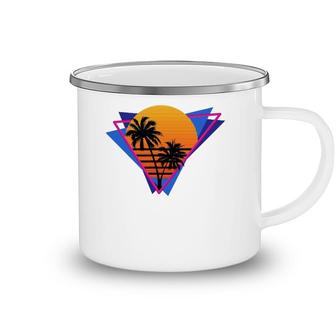 80S Style Synthwave Retrowave Aesthetic Palm Tree Sunset Camping Mug | Mazezy