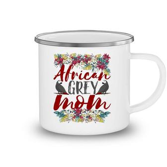 African Grey Mom - Floral - African Grey Parrot Camping Mug | Mazezy
