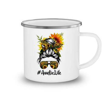 Auntie Life Messy Hair Bun Sunflower Women Mothers Day Camping Mug | Mazezy