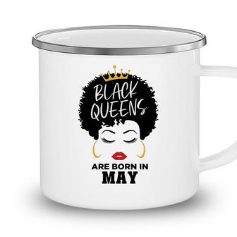 Black Queens Are Born In May Birthday Curly Hair Girl Camping Mug - Seseable