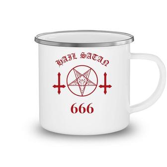 Blood Red Satanic Pentagram Hail Satan 666 Upside Down Cross Camping Mug | Mazezy