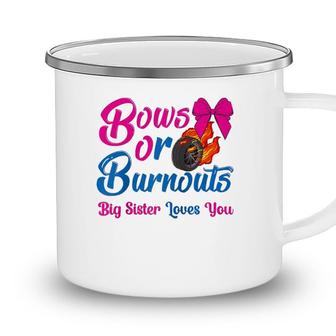 Bows Or Burnouts Sister Loves You Gender Reveal Party Idea Raglan Baseball Tee Camping Mug - Seseable