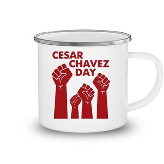 Cesar Chavez Day For Men Women Raised Fists Red Camping Mug | Mazezy