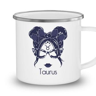 Cool Blue Design Taurus Girl With Glass Camping Mug - Seseable