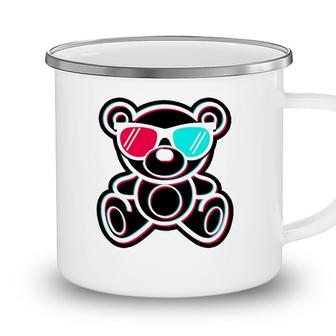 Cool Teddy Bear Glitch Effect With 3D Glasses Camping Mug - Seseable