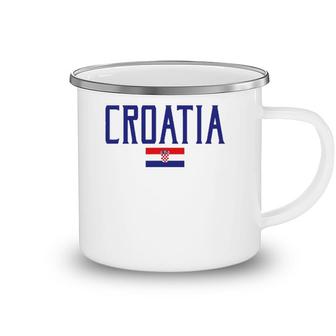 Croatia Flag Vintage Blue Text Camping Mug | Mazezy