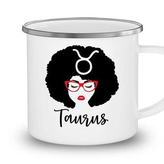Curly Hair Taurus Girl Cute Red Lips And Glass Camping Mug - Seseable