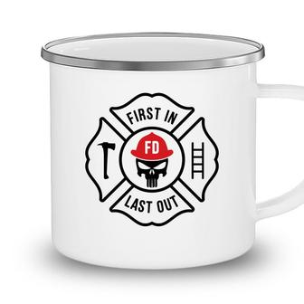 Firefighter First In Last Out Red Black Graphic Meaningful Camping Mug - Seseable