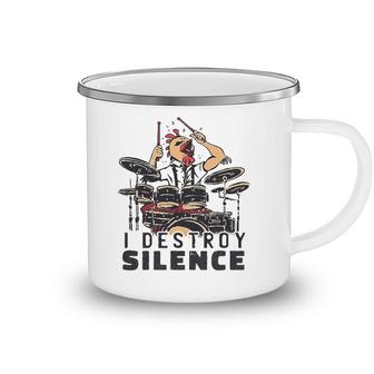 Funny Drummer Design I Destroy Silence Chicken Head Drums Camping Mug | Mazezy
