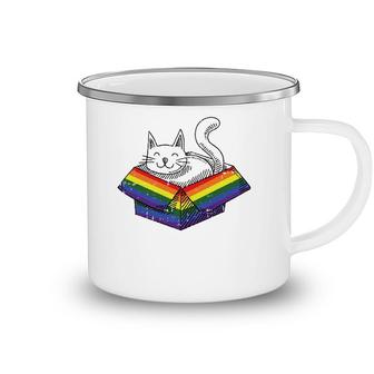 Gay Cat Pride Rainbow Cute Kitten Kitty Proud Lgbt Q Ally Camping Mug | Mazezy