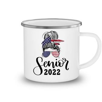 Girls Senior 2022 Class Of 22 Messy Bun Seniors Camping Mug - Seseable