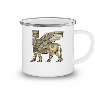 Golden Assyrian Winged Bull Lamassu Camping Mug | Mazezy