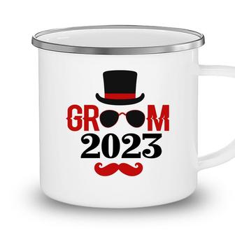 Groom Groom Bachelor Party 2023 Red Black Camping Mug - Seseable