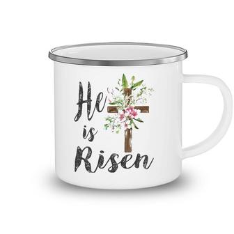He Is Risen Floral Cross Vintage Happy Easter 2022 Gift Camping Mug | Mazezy