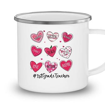Hearts Teach Love Inspire 1St Grade Teacher Valentines Day Camping Mug - Seseable