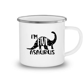 Im Five Asaurus Distressed 5Th Birthday Black Camping Mug - Seseable