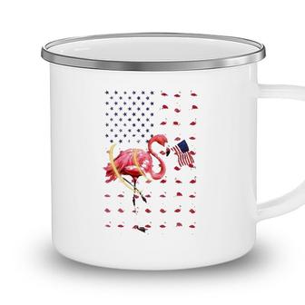 Independence Day 4Th Of July American Flag Pink Flamingo Patriotic Camping Mug - Seseable