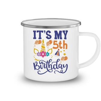 Its My 5Th Birthday Unicorn Blue And Orange Camping Mug - Seseable
