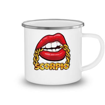 Juicy Lips Gold Chain Scorpio Zodiac Sign Camping Mug | Mazezy