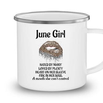 June Birthday Girl Leopard Dripping Lips Camping Mug - Seseable