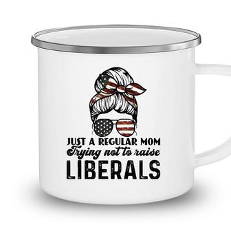 Just A Regular Mom Trying Not To Raise Liberals Camping Mug - Seseable