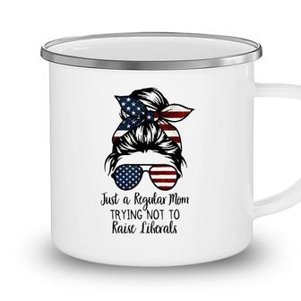 Just A Regular Mom Trying Not To Raise Liberals Usa Flag Camping Mug - Seseable