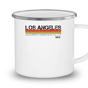 La Los Angeles Area Code Vintage Retro Stripes Camping Mug - Seseable