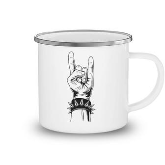 Lets Rock Devil Salute French Fries Fork Metal Hand & Roll Camping Mug | Mazezy
