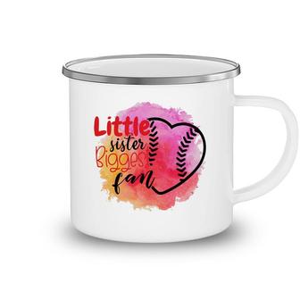 Little Baseball Sister Biggest Fan Pink Cute Heart Camping Mug - Seseable