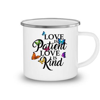 Love Is Patient Love Is Kind 1 Corinthians 13 Butterfly Art Camping Mug | Mazezy