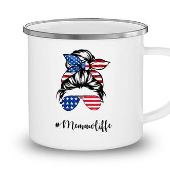 Memaw Life Messy Bun American Flag 4Th Of July Camping Mug - Seseable