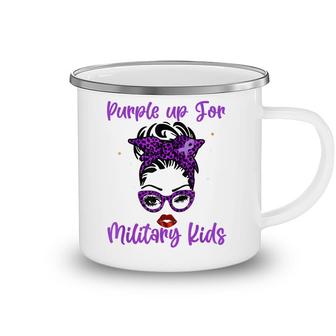 Messy Bun Purple Up Day For Military Kids Child Purple Up Camping Mug - Seseable