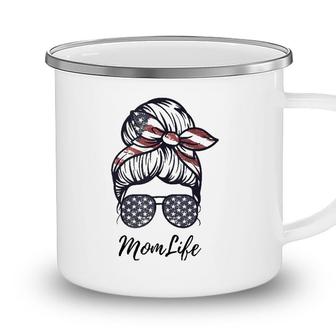 Mom Life Messy Bun American Flag 4Th Of July Mothers Day Camping Mug | Seseable CA