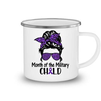 Month Of The Military Kids Child Messybun Leopard Sunglasses Camping Mug - Seseable