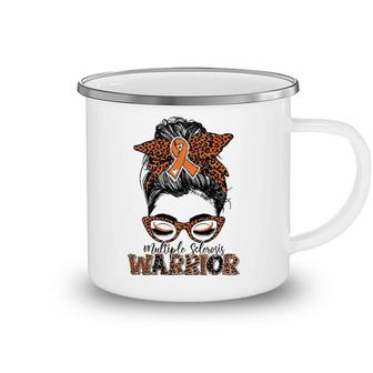 Multiple Sclerosis Ms Warrior Messy Bun Leopard Camping Mug | Mazezy