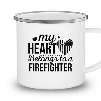 My Heart Belongs To A Firefighter Full Black Camping Mug - Seseable