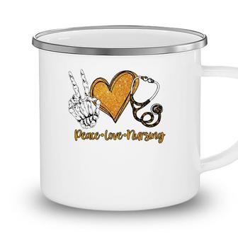 Peace & Love & Nursing Proud Healthcare Nurse Job Pride Camping Mug - Seseable