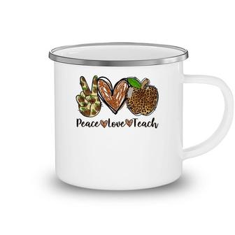 Peace Love And Teach And The Essentials Of A Great Teacher Camping Mug - Seseable