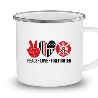 Peace Love Firefighter Letter Graphic Full Red Black Camping Mug - Seseable