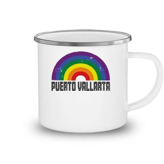 Puerto Vallarta Mexico Lgbtq Distressed Gay Rainbow Camping Mug | Mazezy