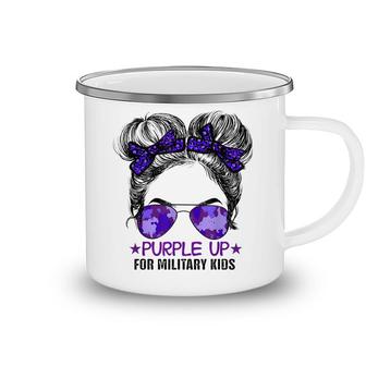 Purple Up For Military Kids - Cute Messy Bun Military Kids Camping Mug - Seseable