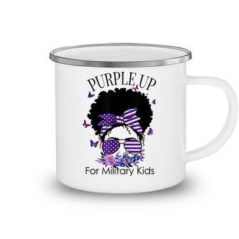 Purple Up For Military Kids Messy Bun Floral Butterfly Camping Mug - Seseable