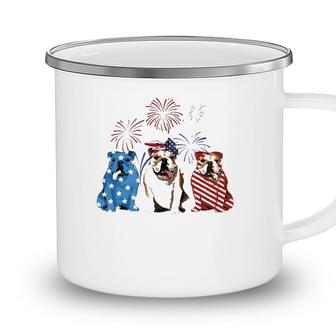 Red White Blue Bulldog Usa Flag Firework 4Th Of July Camping Mug - Seseable