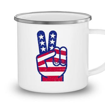 Retro Red White And Blue Peace Sign Vintage July Fourth Gift Camping Mug - Seseable