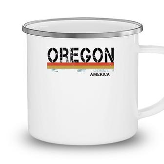 Retro Vintage Stripes Oregon Gift & Souvenir Camping Mug - Seseable