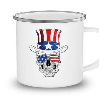 Skull 4Th Of July Uncle Sam Men Usa American Flag Sunglasses Camping Mug - Seseable