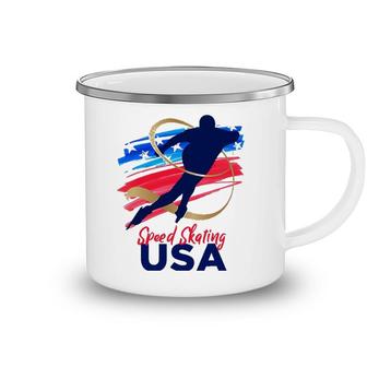 Speed Skating Usa Support The Teamusa Flag Winter Camping Mug | Mazezy