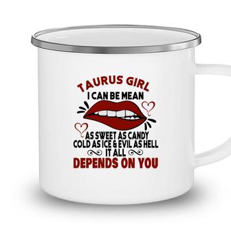 Sweet As Candy Cold As Ice Taurus Girl Red Lips Camping Mug